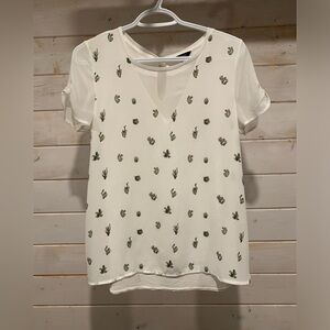 RW&CO. | White Cactus Print Short Sleeve Top